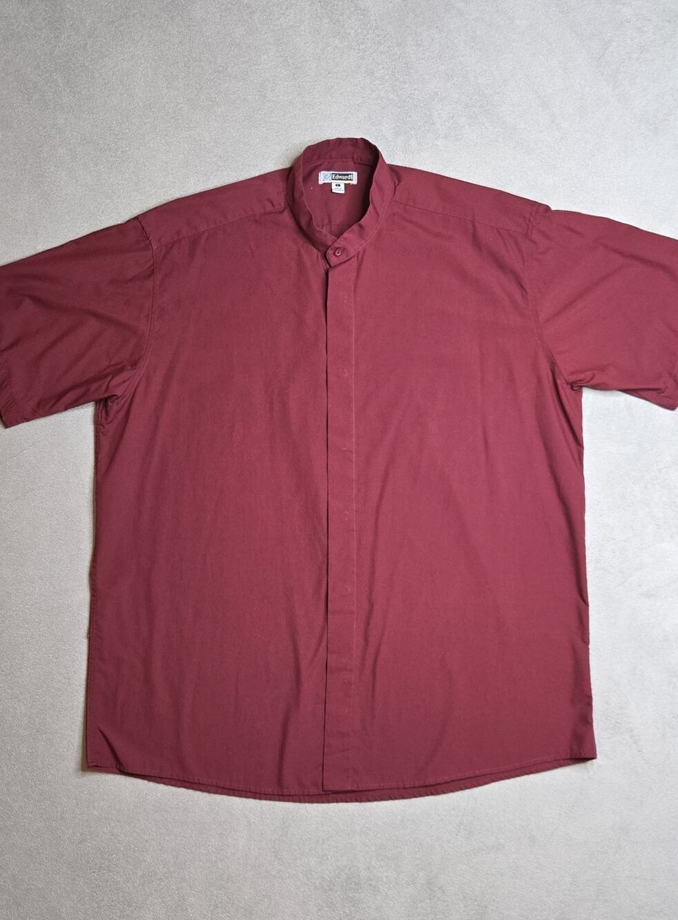 Edwards Men's Banded Collar Short Sleeve Shirt Burgundy Maroon Size L
